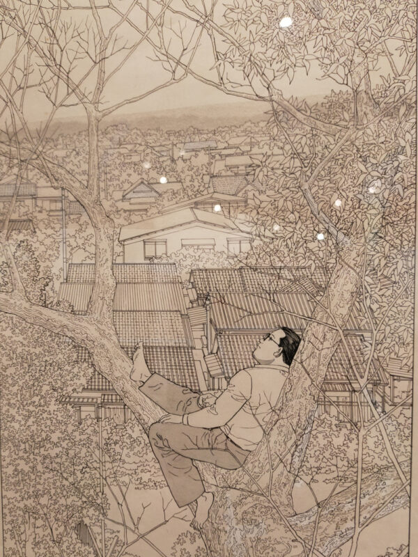 Planche de L'homme qui marche de Jiro Taniguchi, exposition Setagaya Literary Museum